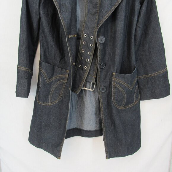 Bisou Bisou Michele Bohbot Women's 3 Button Blue Jean Jacket w/Belt Size Medium - Picture 3 of 11